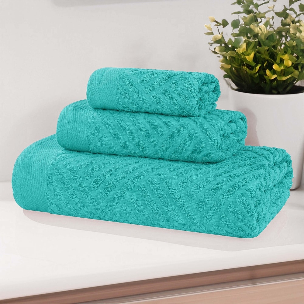 Superior Basketweave Egyptian Cotton Jacquard 3 Piece Assorted Towel Set