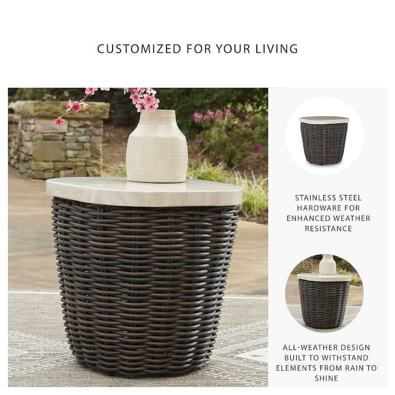 Signature Design by Ashley Kimora Beige/Dark Brown Outdoor End Table - 22.5" W x 22.5" D x 23" H