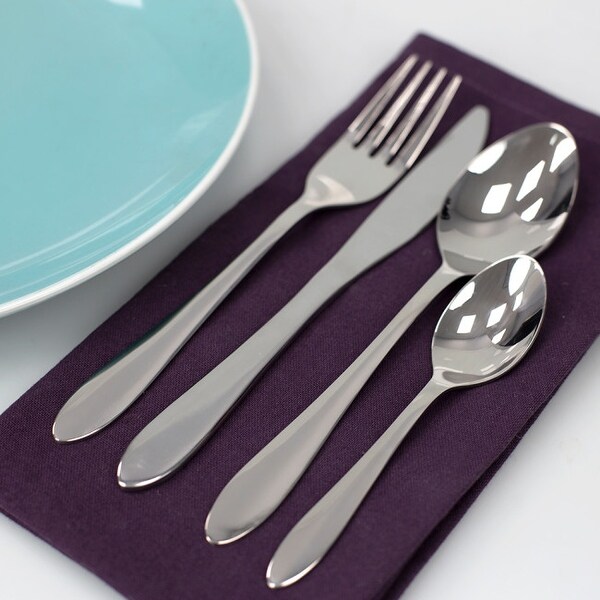 Sleek 16 Piece Stainless Steel Flatware Set, Silver. Opens flyout.