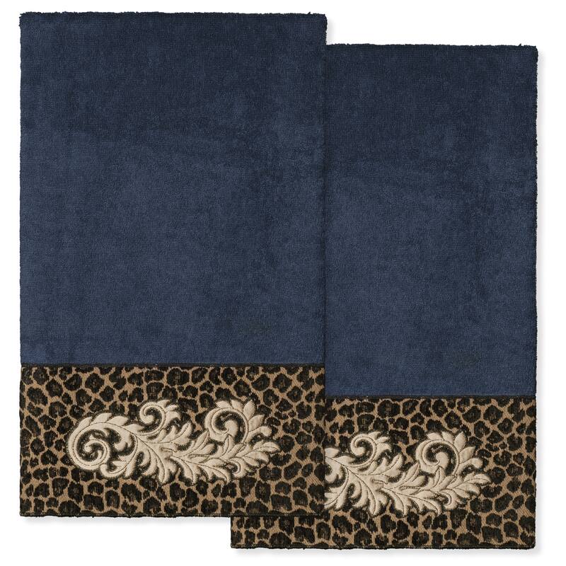 Authentic Hotel and Spa 100% Turkish Cotton April 2PC Embellished Bath Towel Set - Midnight Blue