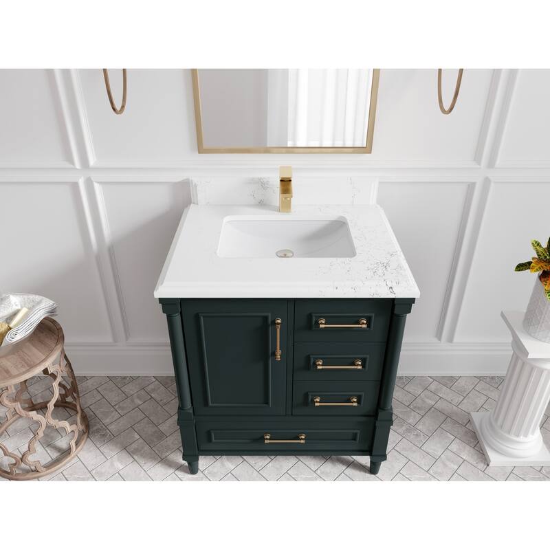 Willow Collections 30 in. W x 22 in. D Aberdeen Single Sink Bathroom Vanity in Dark Forest Green with Countertop - 1.5" Empira White - Dark Forest Green