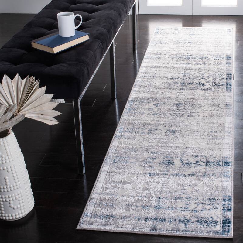 SAFAVIEH Amelia Neliana Abstract Distressed Rug - 2' x 8' Runner - Grey/Blue