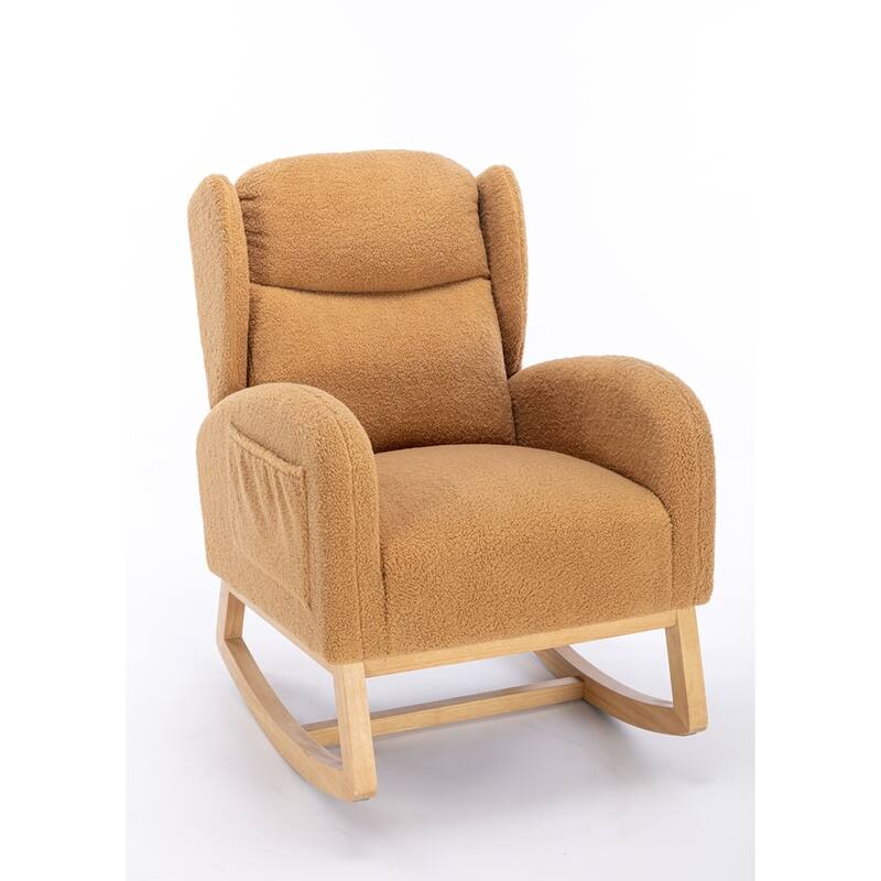 Modern Teddy Fabric Rocking Chair With Packet Wood Leg