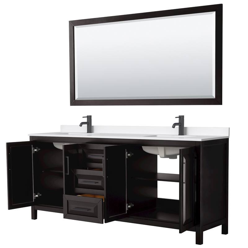Daria 80-inch Double Vanity, Single Hole Quartz Top, 70-inch Mirror