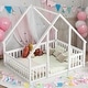 preview thumbnail 20 of 49, Wood House-Shaped Full Floor House Bed with Fence,Guardrails,Kids and Baby