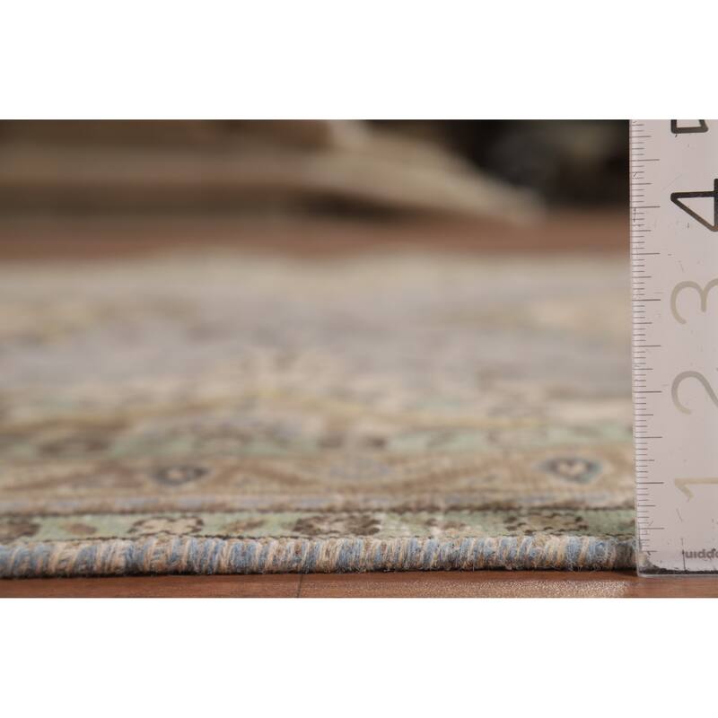 Gray Geometric Tabriz Persian Rug Handmade Wool Carpet - 5'1"x 12'6"