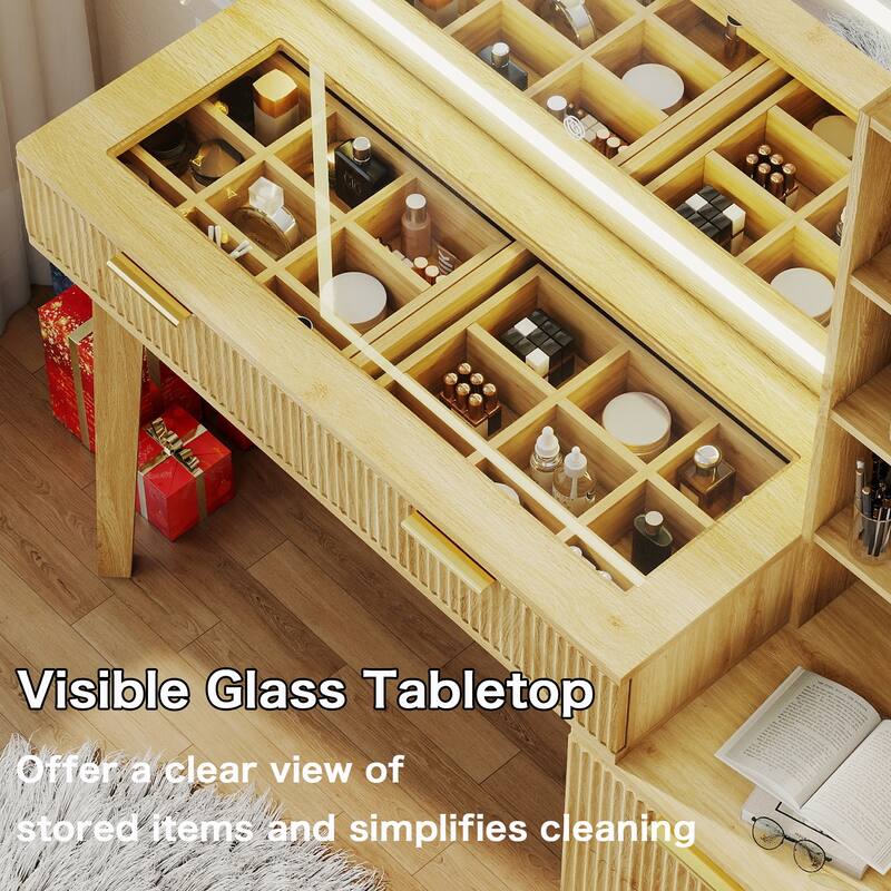 50" Makeup Vanity with 36" Lighted Mirror, 4 Dressers & Charging Station & 3 Light Modes