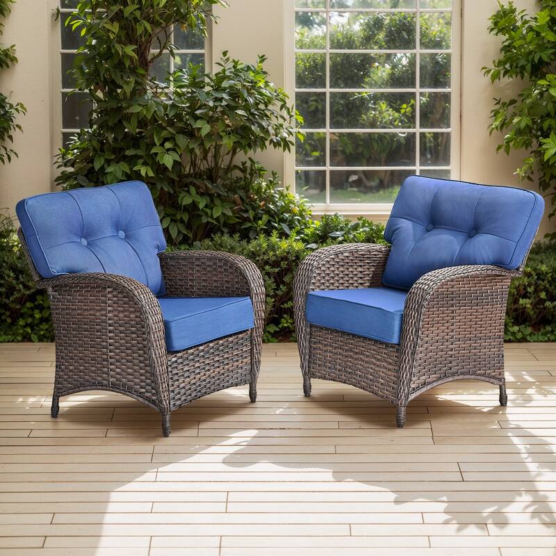 TWrap Brown Wicker Patio Armchairs with 5-Inch Thick Cushions (2-Pack)