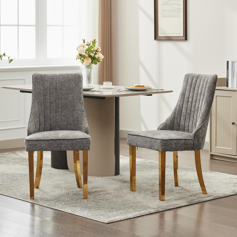 GDFStudio- Rayon Chenille Upholstered Dining Chair with Tufted Back & Golden Metal Base, Set of 2