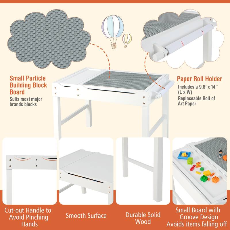 Wooden Kids Multi Activity Play Table with Storage Paper Roll - 34" x 23.5" x 22.5" (L x W x H)