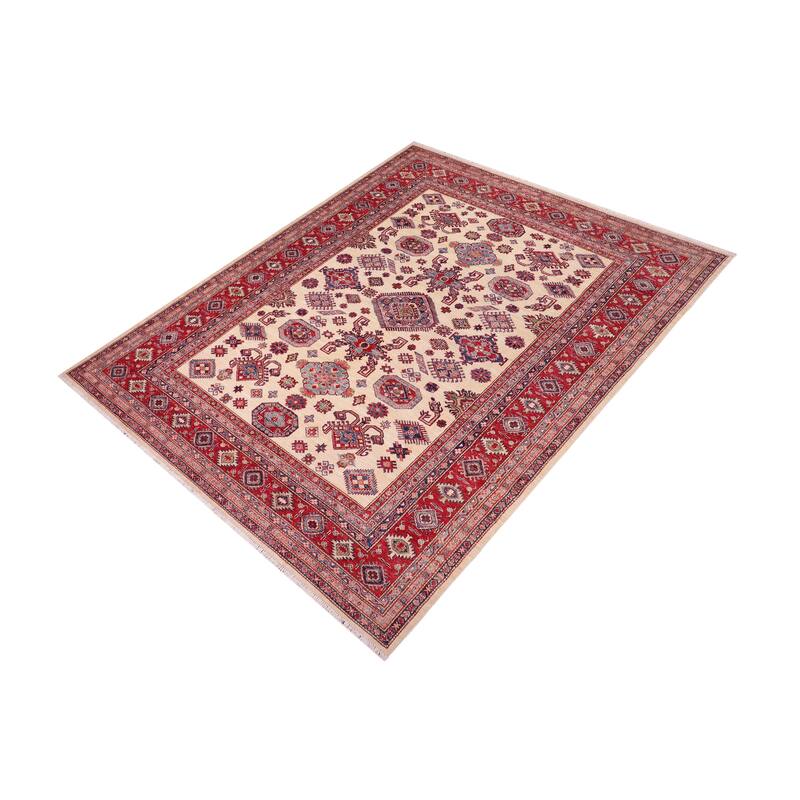 Rustic Super Kazak Zaira Beige/Red Hand Knotted Wool Rug - 8'1'' x 9'7''