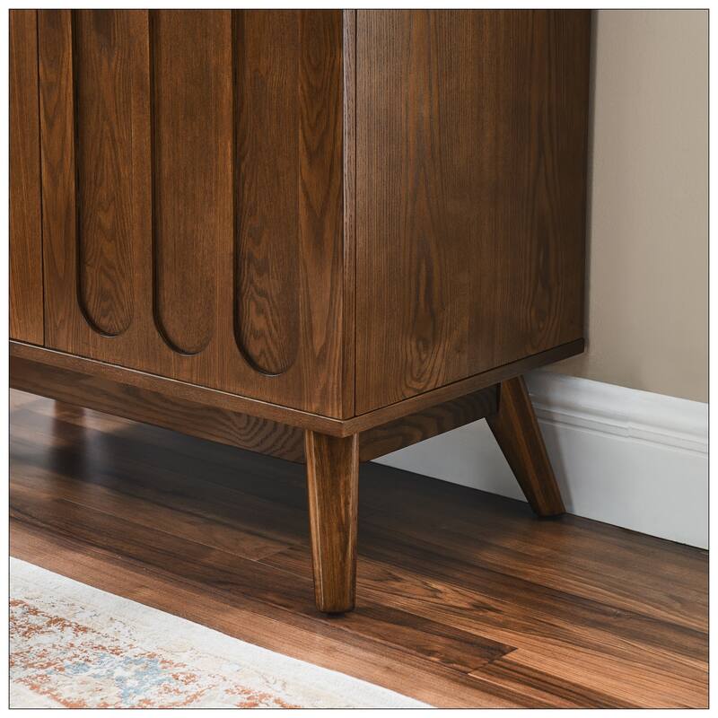 Mid Century Modern Fluted Sideboard Cabinet with Adjustable Shelves