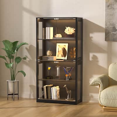 VEIKOUS 68.9" Tall Glass Display Cabinet with Built-in LED Lights & Motion Sensor for Lego, Collectibles, Figures