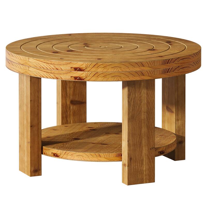 Solid Wood Coffee Table with Shelf Storage, Living Room Center Accent Tea Table