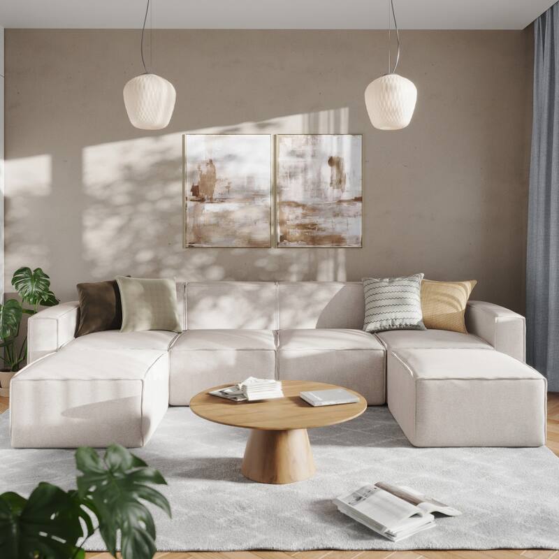 Contemporary 6 Piece Modular Sectional Sofa with 2 Ottomans