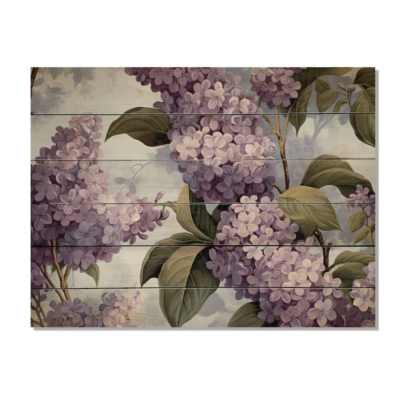 Designart "Purple Ang Grey Lilac Fragrant Blooms III" Floral Print on Natural Pine Wood
