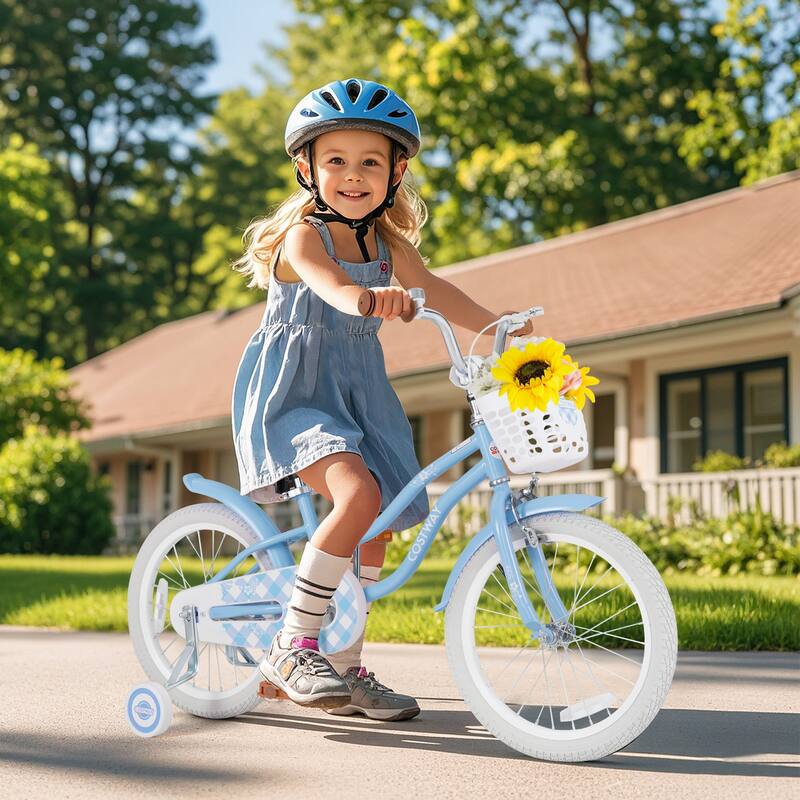 Kids Bike with Training Wheels and Basket for Ages 3-8 Boys Girls - 18-Inch - Light-Blue