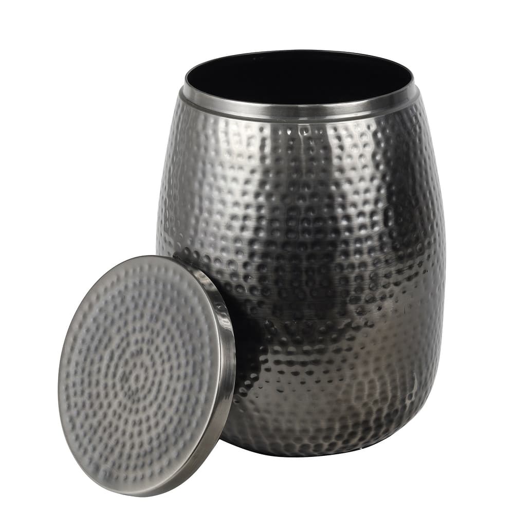 happimess Rustic Metal Drum Storage Side Table with Lid