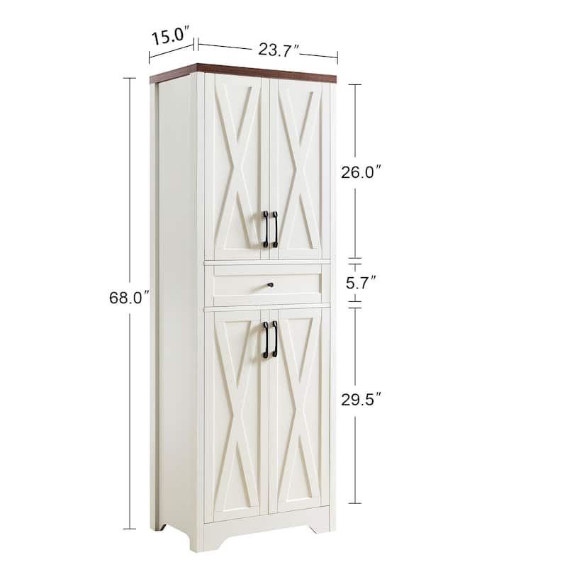 Tall Kitchen Pantry Storage Cabinet, 68" Farmhouse Hutch with Storage Drawers Wood Side Cabinet for Living Room, Dining Room