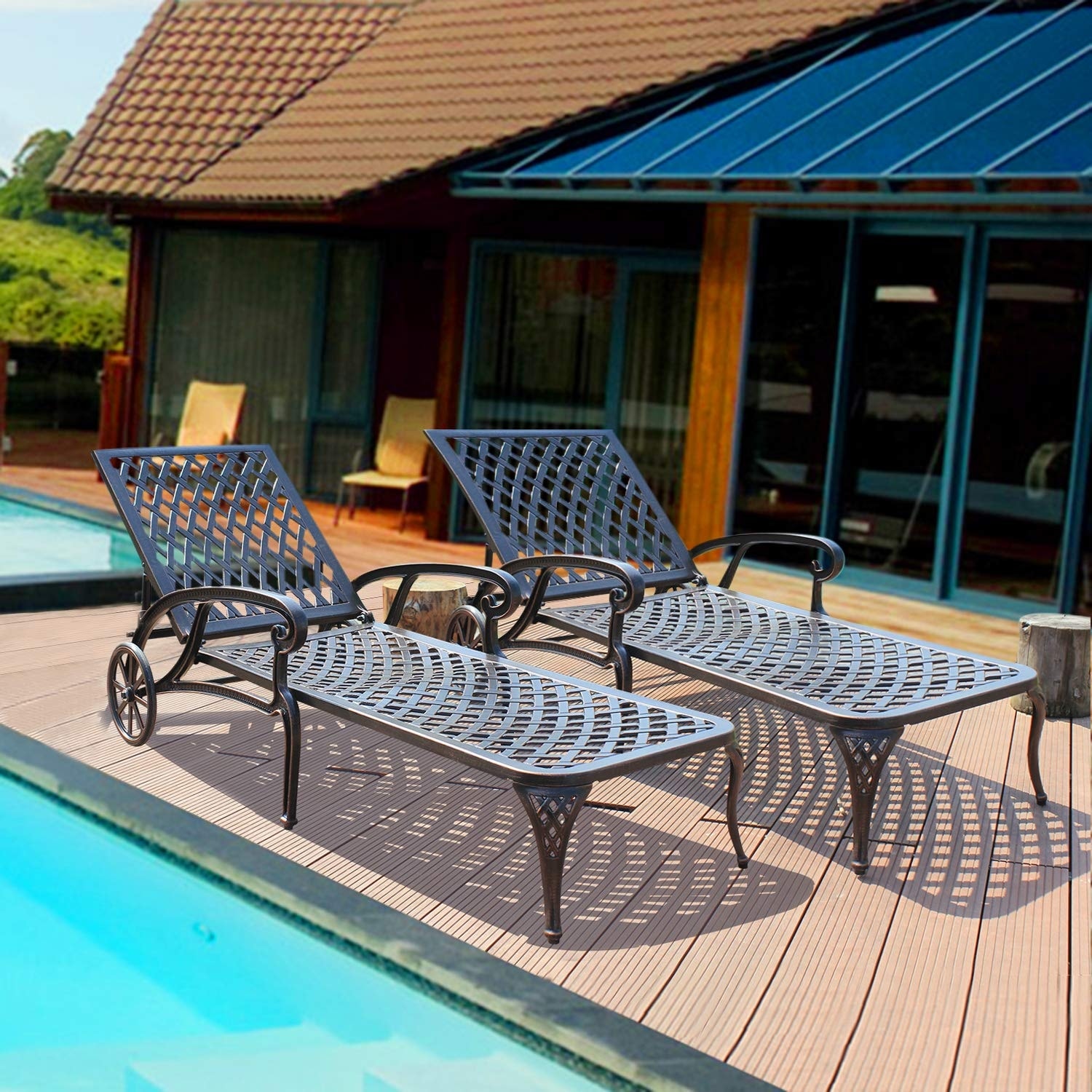 Chaise Outdoor Aluminum Wheels Lounges Chair Adjustable Reclining Patio Furniture Set Pack Of 2