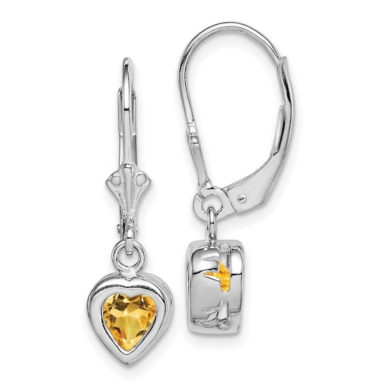Curata 925 Sterling Silver Bezel 6mm Heart Citrine Leverback Earrings 25x7mm