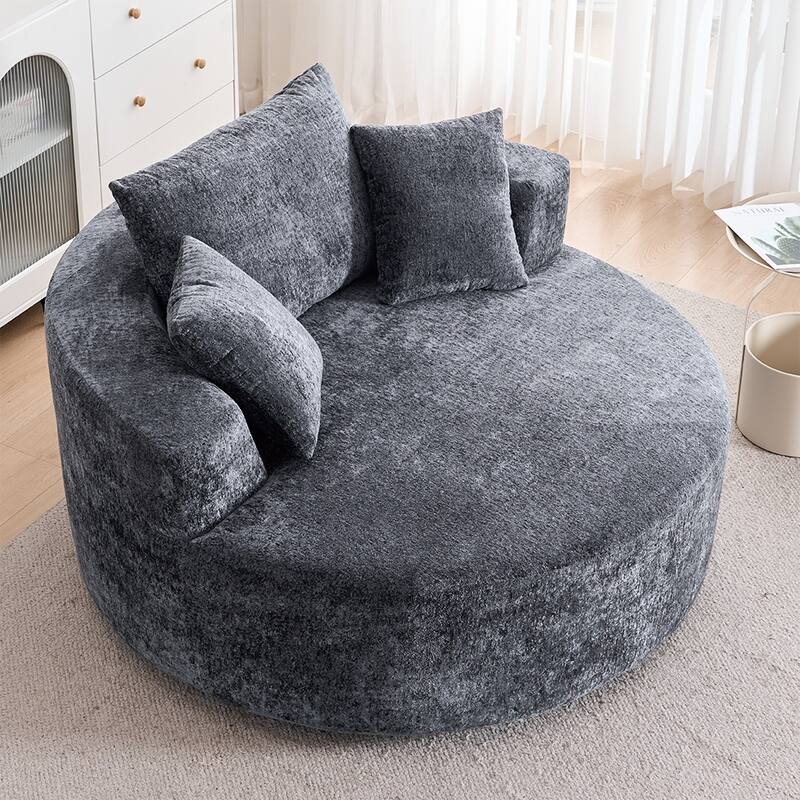 Oversized Swivel Accent Chair, Chenille Round Chairs Upholstered Swivel Chair, Single Sofa Armchair, Sleeper Chair