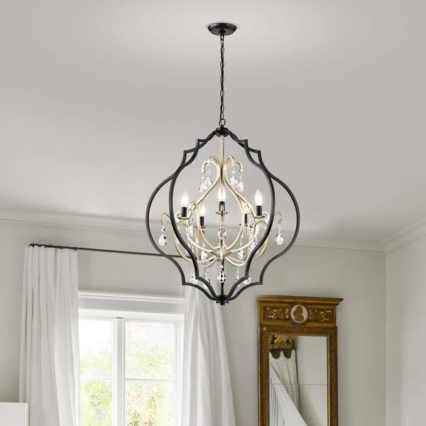 slide 2 of 10, Adoncia Black and Brushed Silverish Champagne Crystal Chandelier - 27 inches in Diameter x 31 inches H