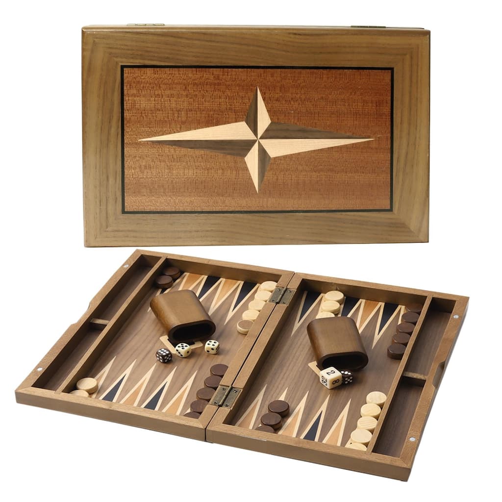 GSE 11" Premium Wooden Inlay Backgammon Board Game Set, Portable Folding Backgammon Board Game with Game Pieces
