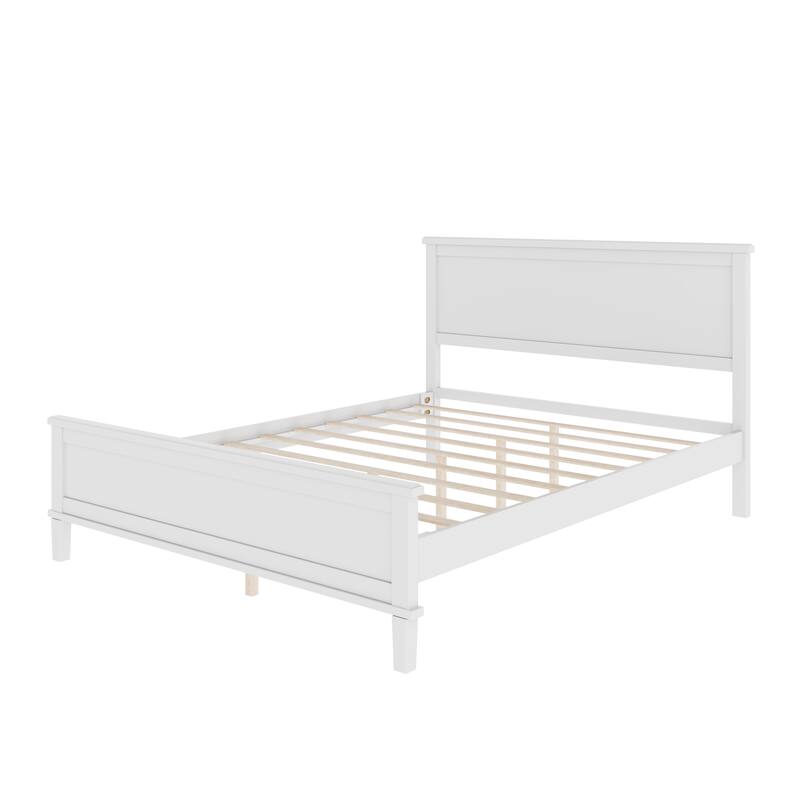 Wood Platform Bed with Headboard and Wood Slat Support