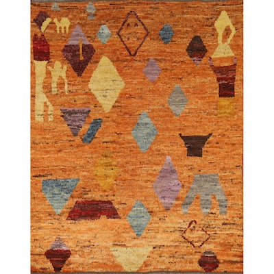 Orange Tribal Moroccan Oriental Rug Handmade Wool Carpet - 5'5" x 6'3"