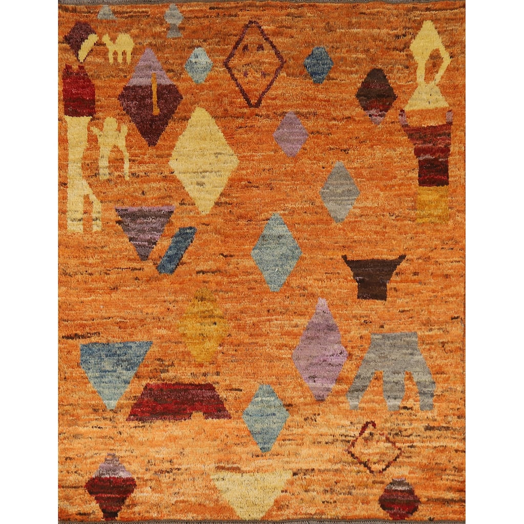 Orange Tribal Moroccan Oriental Rug Handmade Wool Carpet - 5'5" x 6'3"