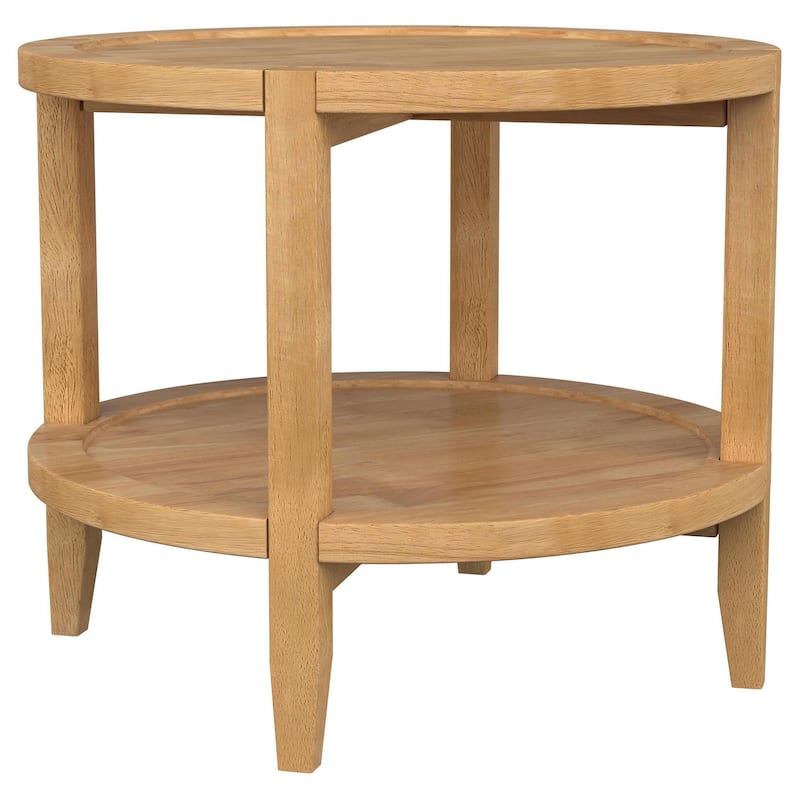 Camilia Side End Table, 23 Inch Round Top, 1 Shelf, Natural Brown