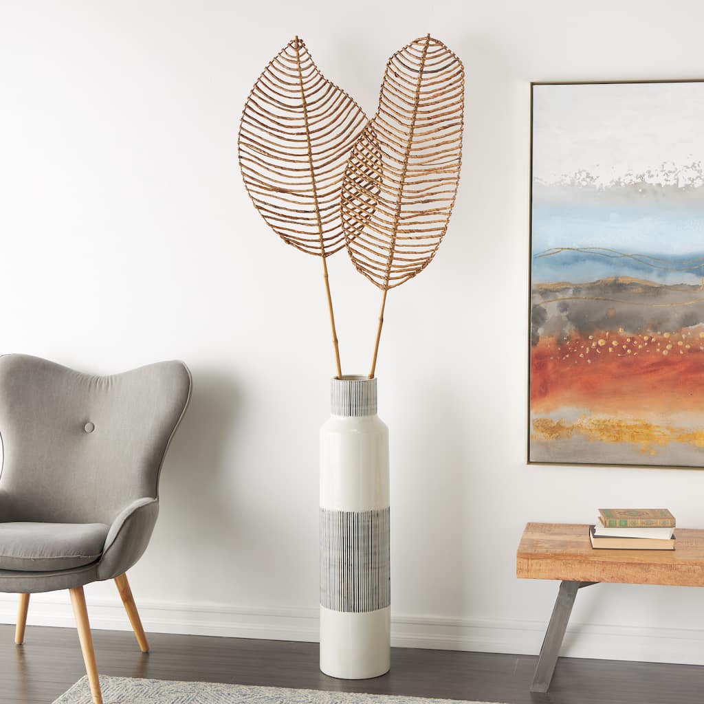 Light Brown Bamboo Wood Handmade Tall Palm Leaf Woven Stick Leaf Home Decor Natural Foliage with Varying Shapes (Set of 2)