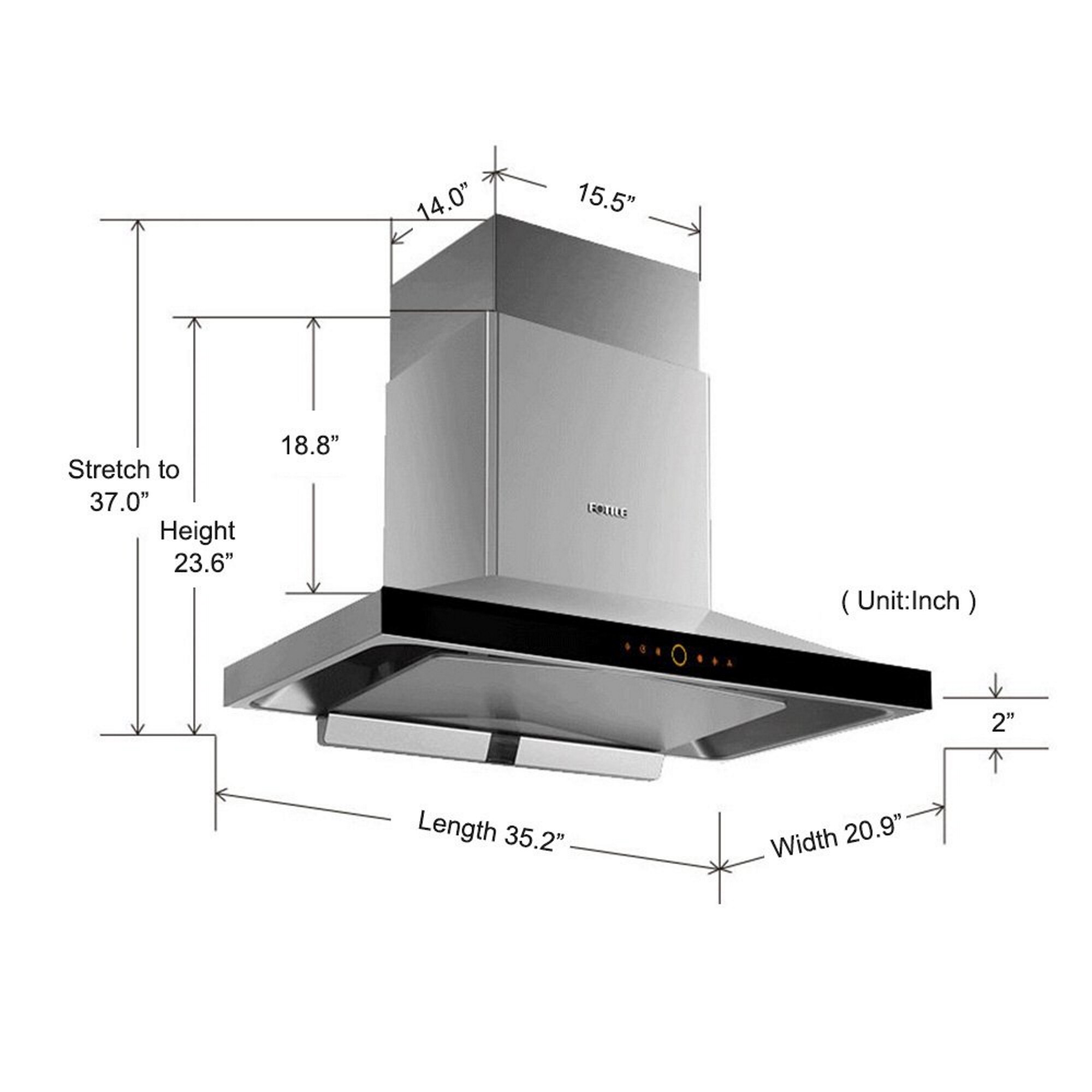 Fotile JQG9006 Slant Vent Series 36 Inch Onyx Black Ducted Contemporary  Wall Mount Hood