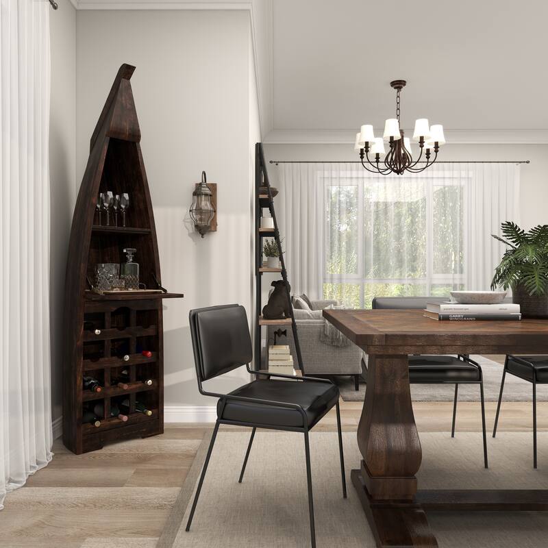 Brown Wood 12 Bottle and 2 Shelf Boat Standing Wine Rack with Foldable Tray