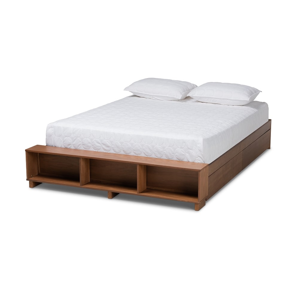 Carbon Loft Dehaney Modern Rustic Ash Walnut Brown Wood Platform Bed with Shelves