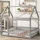 preview thumbnail 19 of 37, Full Size Wooden Floor Bed with House Roof Frame and Guardrails Full - Grey