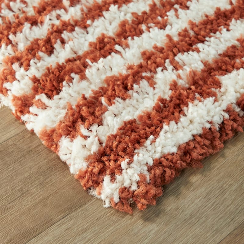 Hughes Geometric Striped Shag Area Rug