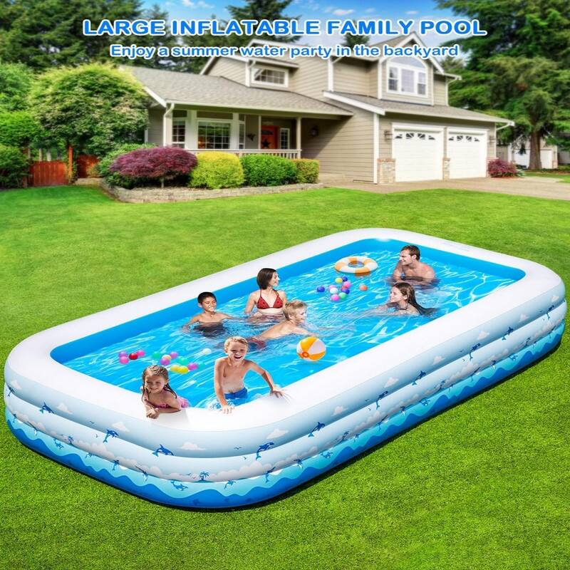 Large Inflatable Pool with Pump – 130" x 72" x 22" Family Blow Up Pool