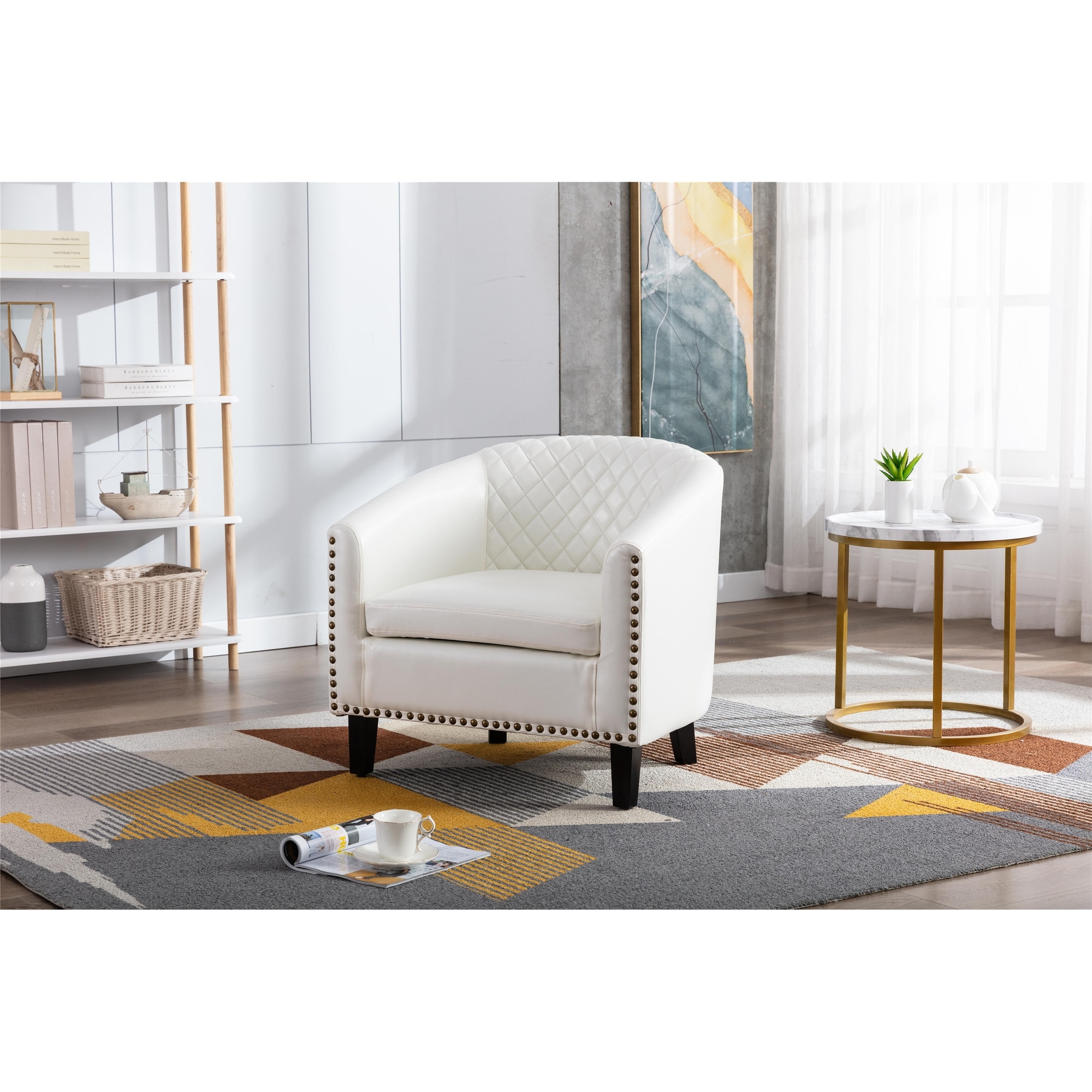 Barrel Accent Chair with Arms Faux Leather Club Chairs Side Chairs  Upholstered Tub Chair for Living Room Bedroom, White PU - Bed Bath \u0026 Beyond  - 37240410, image size:2000x2000