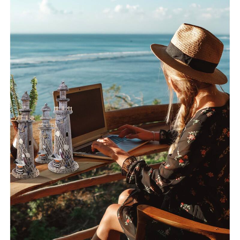 CoTa Global Brown Wooden Lighthouse Collection - 3 Pc Set