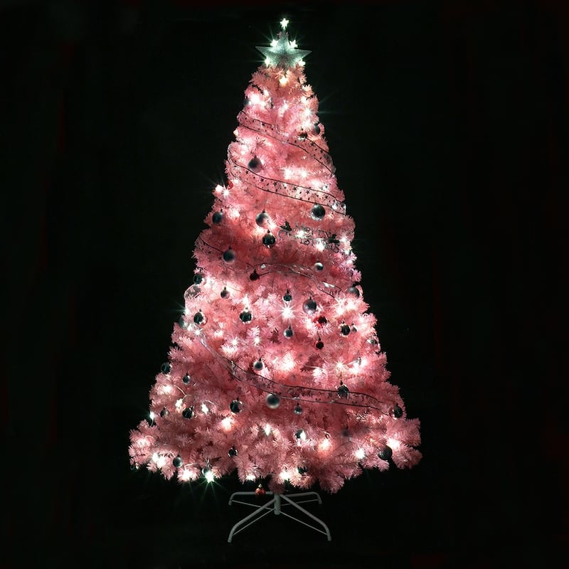 6 Foot Pink Artificial Christmas Tree with 1000 PVC Tips and Durable Metal Tree Stand Included - 6-Feet