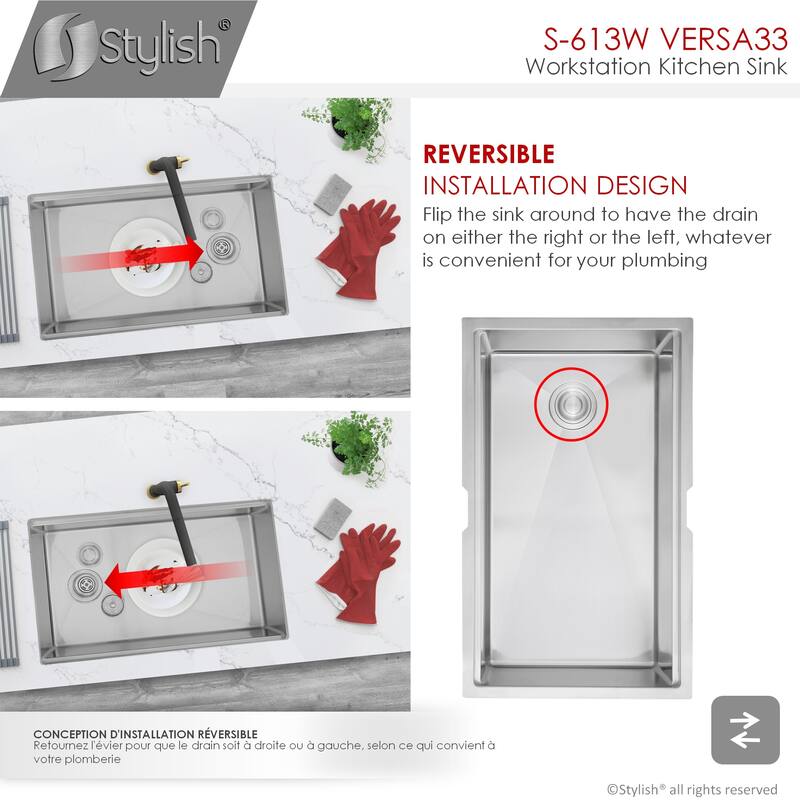 Undermount 33" Workstation Single-Bowl Stainless Steel Kitchen Sink