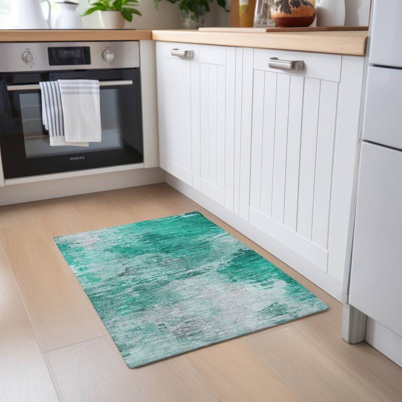 Machine Washable Indoor/ Outdoor Chantille Abstract Ombre Rug - Teal - 1'8" x 2'6"