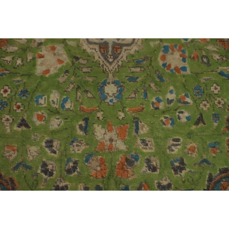 Hand Knotted Oriental 100% Wool Carpet Traditional Medallion Green Tabriz Area Rug - 9' 10'' X 6' 5''