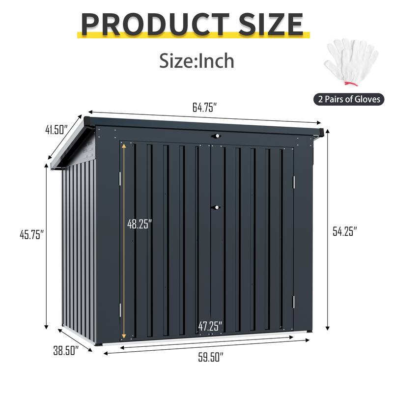 Garbage Bin Shed Stores 2 Trash Cans Metal Outdoor Bin Shed for Garbage Storage,Stainless Galvanized Steel