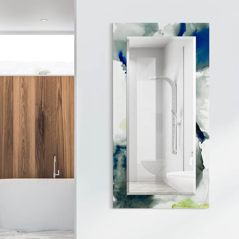 Ephemeral Rectangular Beveled Mirror on Free Floating Printed Tempered Art Glass - Clear - 54" x 28"