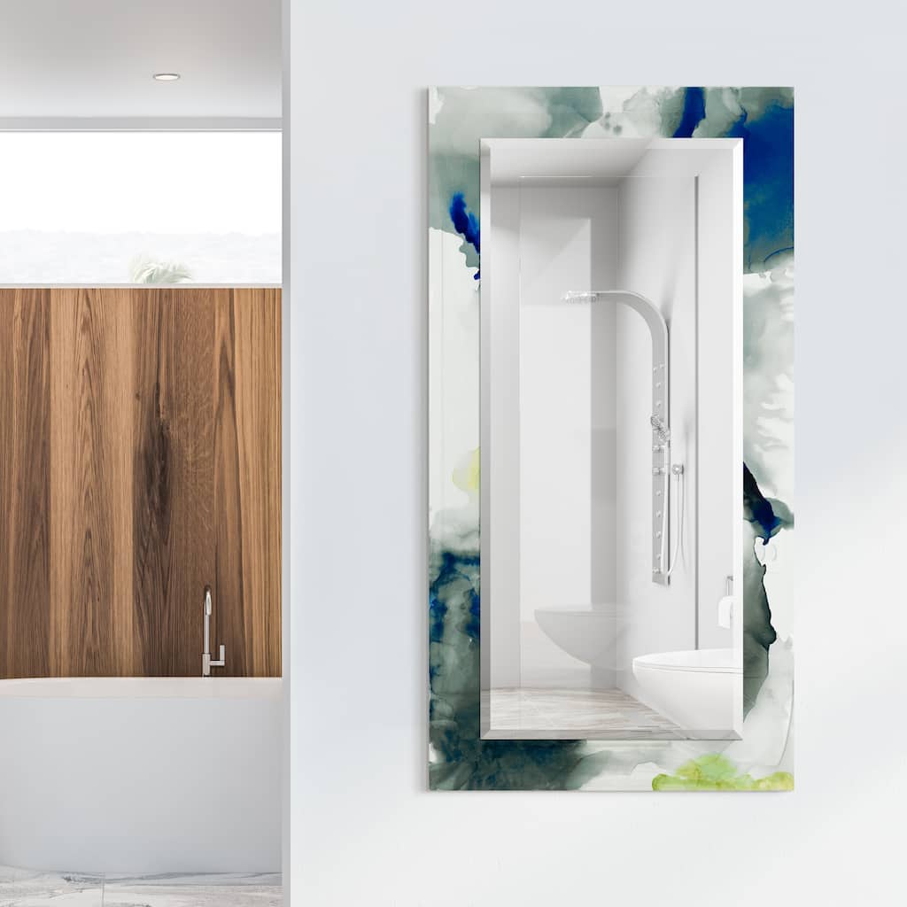 Ephemeral Rectangular Beveled Mirror on Free Floating Printed Tempered Art Glass - Clear - 54" x 28"