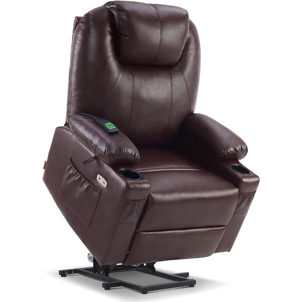 MCombo Large Dual Motor Power Lift Recliner Chair with Massage and Heat, Extended Footrest, Faux Leather 7815