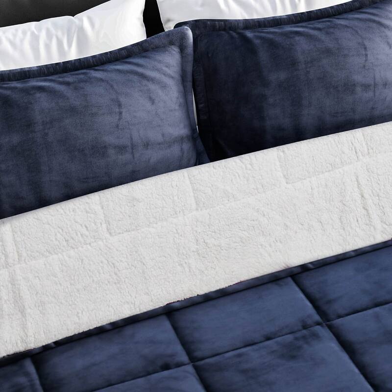 HOMESMART Set of 2 Purple 3 Layer Quilted Microfiber Flannel Sherpa